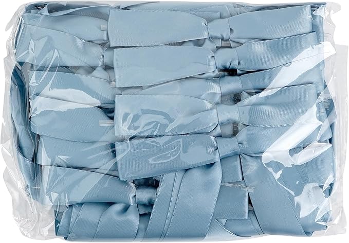 50 PCs Dusty Blue Bow Decor 5.5'' Satin Bows with Long Tail, Twist Tie Bows for Craft, Packaging Ribbon Bows, Premade Bows for Cake Decorating, Gift Bows for Treat, Wedding Favor, Party