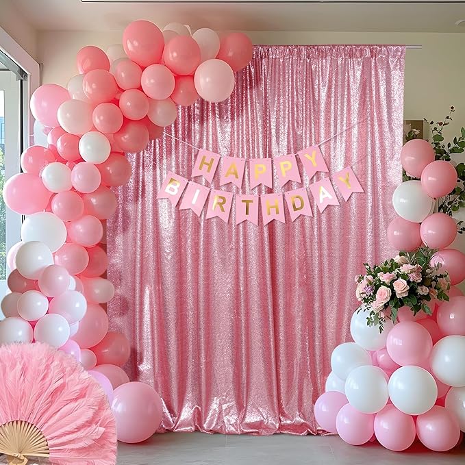 SquarePie Sequin Backdrop Curtain Not See Through Thick Glitter Background for Party 6FT x 8FT Fuchsia Pink