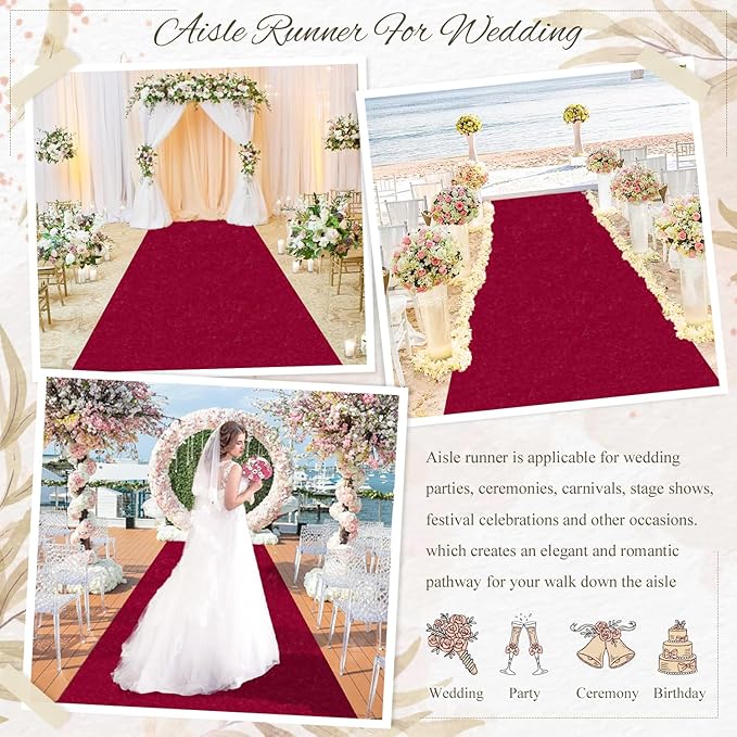 MODFUNS Aisle Runners for Weddings Burugndy Aisle Runner Rug 4FTx20FT Wedding Carpet Aisle Runner Velvet Wedding Runners Unique Carpet Runway for Party Banquet Hallway Decoration