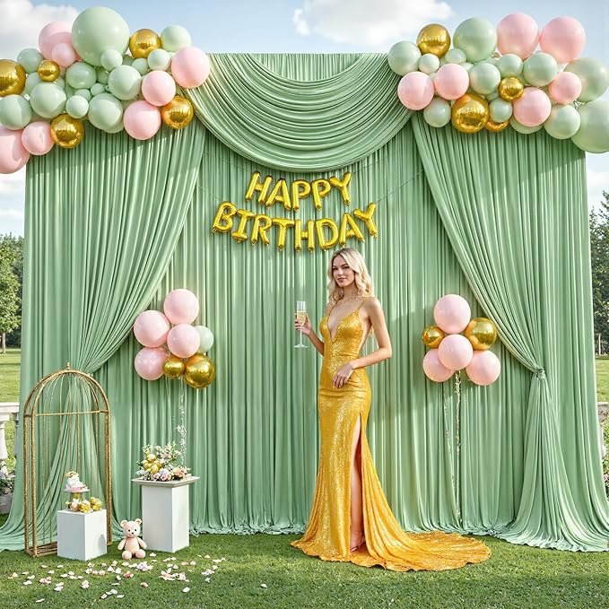 20ft x 12ft Sage Green Backdrop Curtains Wrinkle Free Backdrop Curtain for Wedding Parties Green Fabric Backdrops Drapes Back Drop Cloth Bridal Shower Stage Curtains Wedding Decorations for Reception