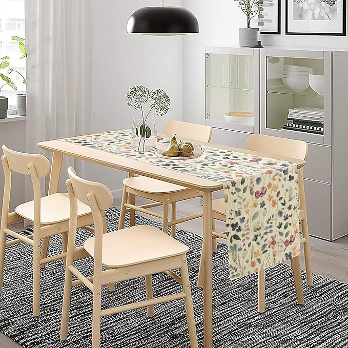 Watercolor Floral Table Runner, Vintage Colorful Floral Natural Style Pattern Decorative Home Restaurant Kitchen Rectangle Table Runner,13in（33cm） W * 90in（229cm） L