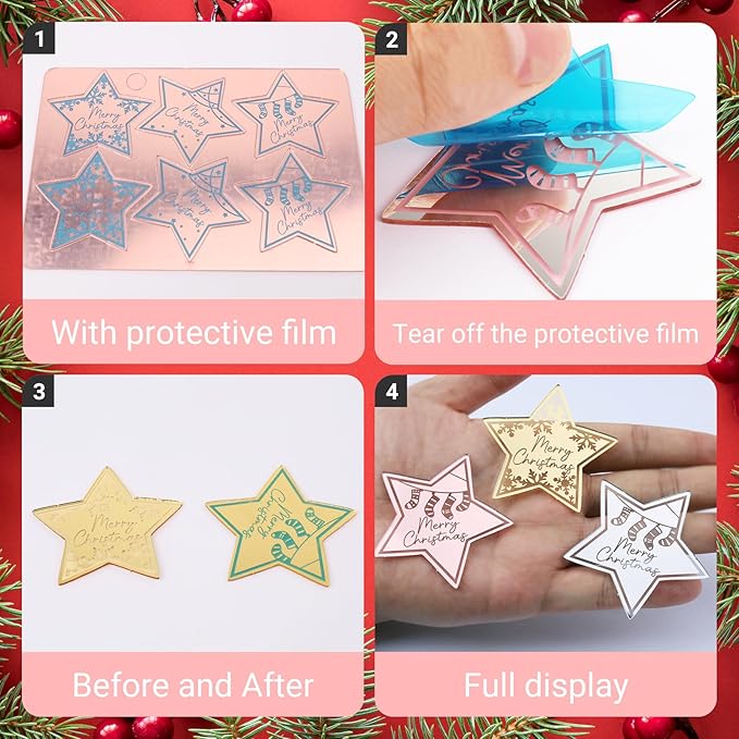 36 Pcs Merry Christmas Acrylic Cupcake Toppers Acrylic Mirror Star Xmas cupcake picks New year Party Cake Decorations