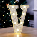 Marquee Light Up Letters, Glitter Silver LED Letter Lights Battery Powered Alphabet Letter Sign for Night Light Wedding Birthday Party Cafe Bar Decoration Girls Room Decor - V