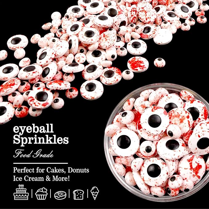 Halloween Edible Bloody Red Eyeballs Eye Ball, Candy Eyeballs Mix Sprinkles for Cake Decorating, 150g/5.29oz, Perfect for Cake Decoration, Cupcake Decorations Ice Cream Toppings