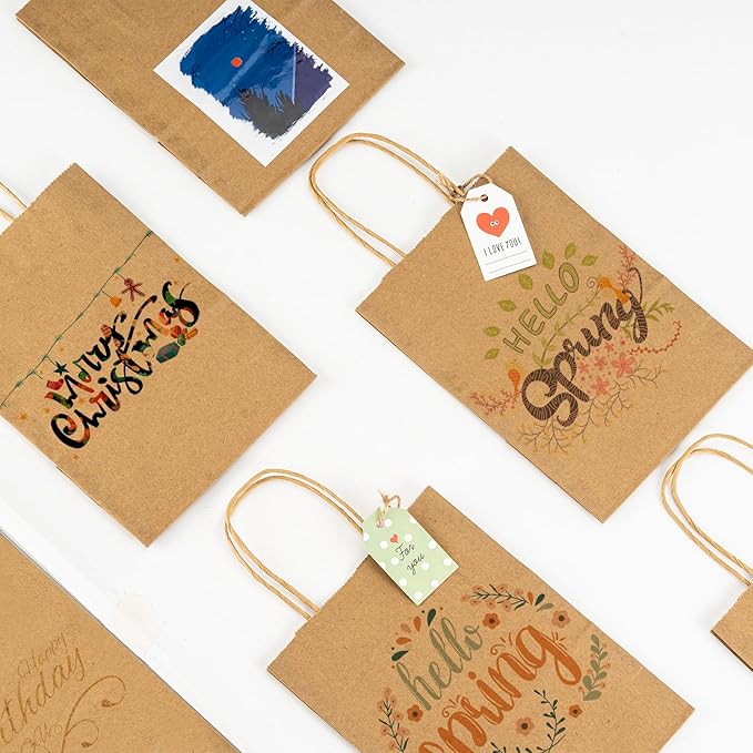 50 Pack Small Brown Paper Gift Bags with Handles, 5.8"x3.2"x8.25" Kraft Paper Gift Bags for Retail, Birthday Parties, Shopping, Versatile Craft Bags & Goodie Sacks