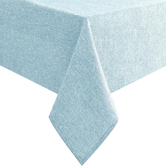 Hiasan Faux Linen Rectangle Tablecloth - Wrinkle and Stain Resistant Washable Table Cloth for Kitchen Dining Room Holiday Table Cover for Dinner, Lux Slate Blue, 70 x 90 Inch
