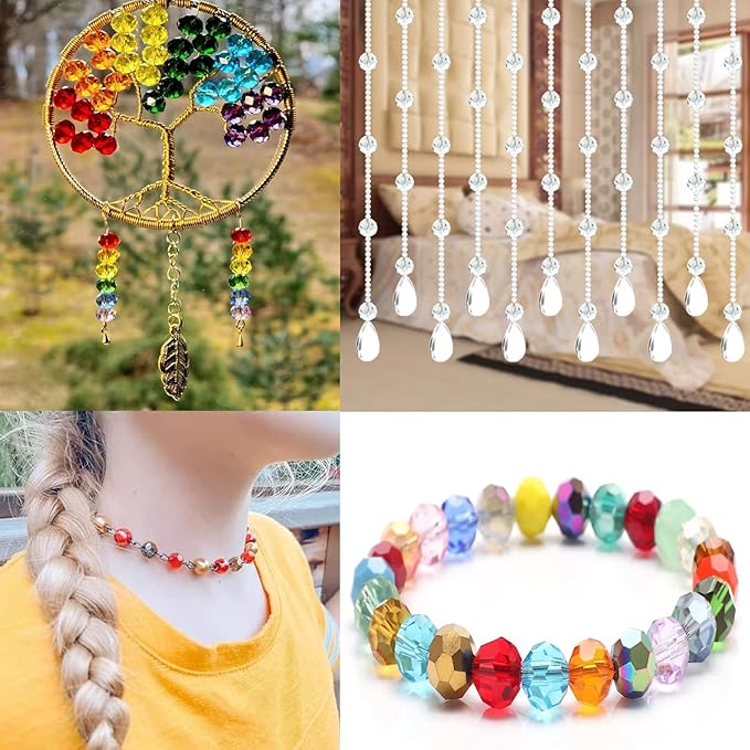 200PCS 6MM Crystal Glass Beads for Jewelry Making - Black Series Rondelle Faceted Crystal Glass Beads for Bracelet Making, DIY Crafts Wind Chimes Suncatchers