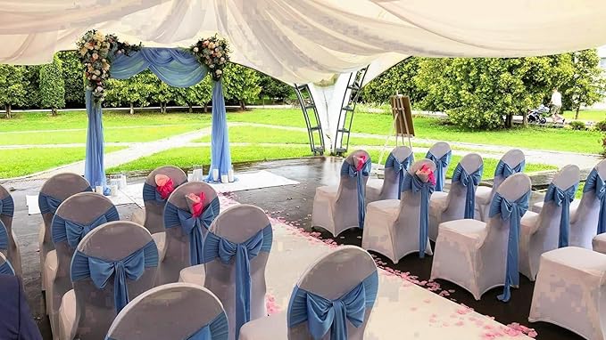 100 PCS Satin Chair Sashes Decorative Bow Chair Sashes Ties Back Ribbon Bows Seat Cover Band for Wedding Birthday Party Hotel Ceremony Reception Event Banquet Home Kitchen Decor(7x108inch,Dusty Blue)