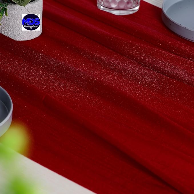 MDS 2 Pack 10ft Chiffon Table Runner 29 x 120 Inches Sheer Wedding Runner Romantic Rustic Table Runner for Wedding Decorations, Birthday Parties, Bridal Shower Party Arch Decor - Apple red