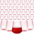 Suclain Plastic Wine Glasses Ribbed Stemless Wine Glasses 14oz Vertical Design Unbreakable Cups for Outdoor Indoor Vintage Elegant Champagne Whiskey Cups for Party Wedding(Pink,100 Pcs)