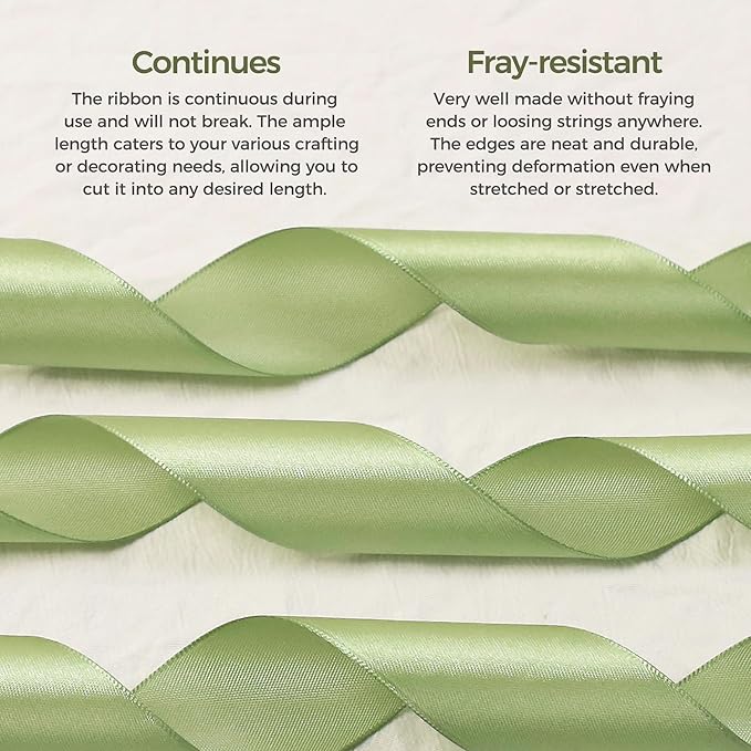 Sage Green Satin Ribbon 1 inch X Continuous 50 Yards, Single Face Polyester Ribbon Perfect for Gift Wrapping, Flower Bouquet, Wedding Decor, Crafts, Bow Making, Sewing and More