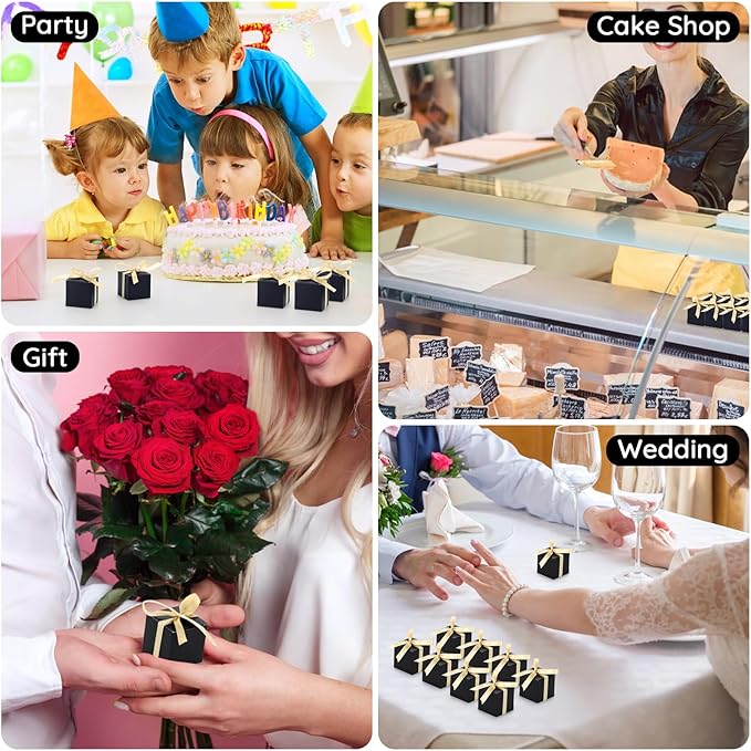 EUSOAR Favor Boxes, 120pcs 2x2x2 Inches Black Small Gift Boxes Macaron Box with Gold Ribbons, Mini Cube Soap Box Candy Storage Chocolate Truffles Container for Wedding Birthday Party DIY Favors