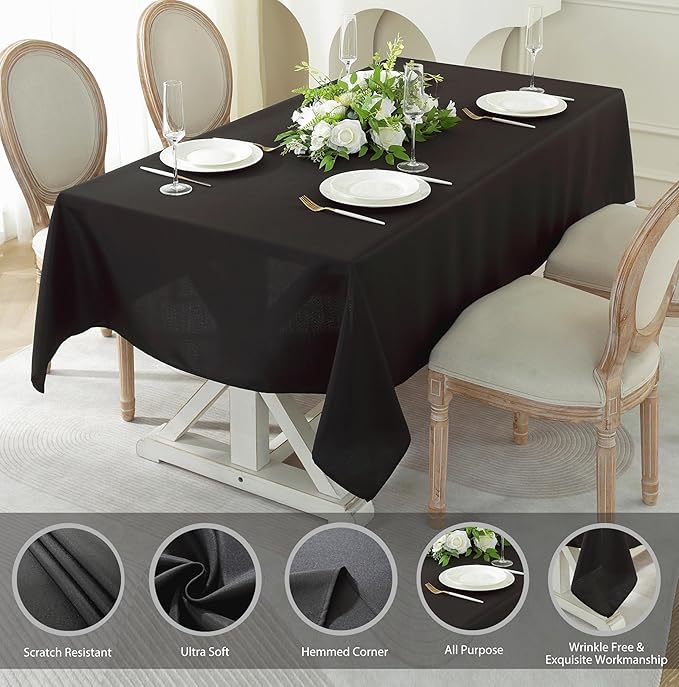 Craft And Party Rectangle Tablecloth, 70 x 108 Inch Black Tablecloth, Polyester Fabric Washable Table Cloth for Home, Party, Wedding or Restaurant Use.