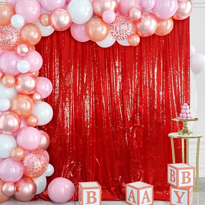 Juya Delight Red Sequin Backdrop Curtain,Red Shimmer Wall Backdrop,Glitter Backdrop Curtain for Party Birthday Decoration