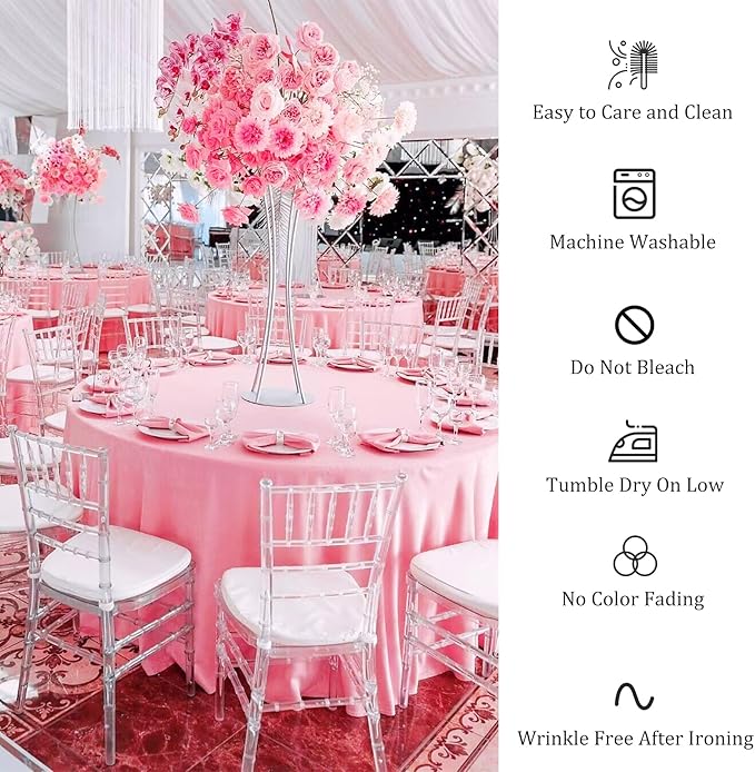 8 Pack Premium Pink Tablecloth - 108 Inch Round Table Covers - Washable Polyester Fabric - Wedding Party Reception Banquet Buffet Restaurant
