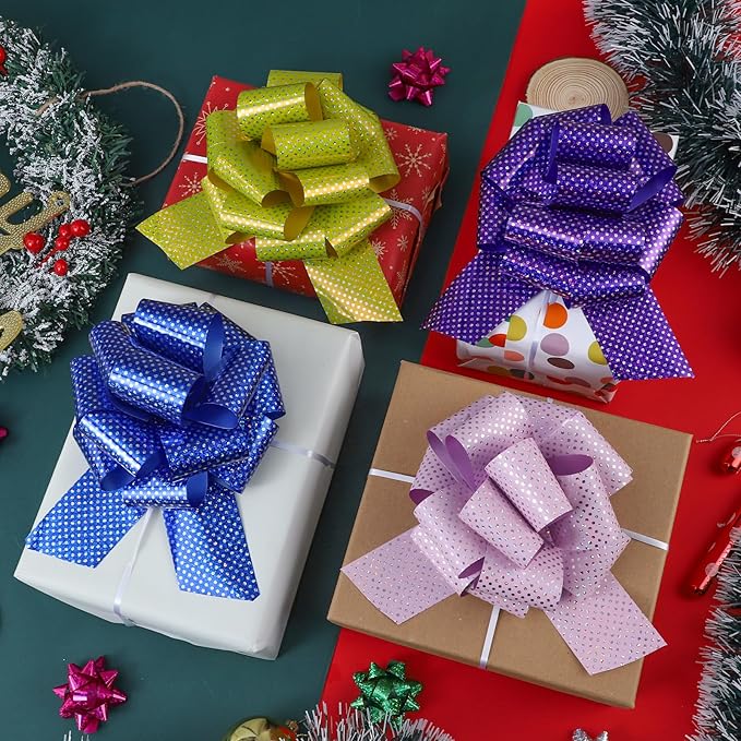 12Pcs Wave Point Wrap Pull Bows Gift Bows with Ribbon Bows for Gift Wrapping Gift Basket Gift Bag Box Wrapping Decor Birthday Anniversary Supplies