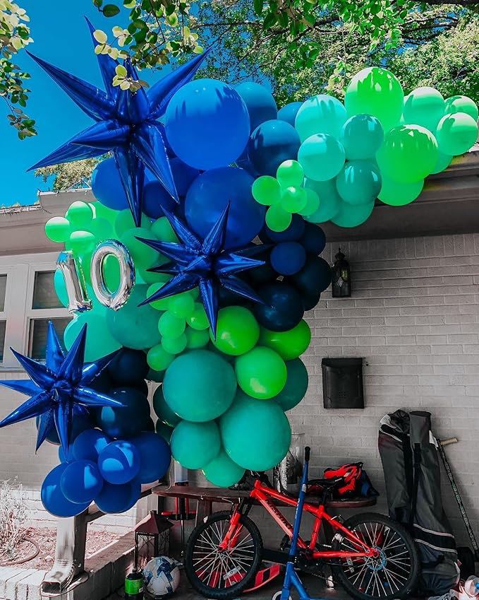 3pcs 26inch 3D Explosion Star foil balloon, Blue Foil Cone Star burst Balloons for Birthday Wedding New Year Party Event