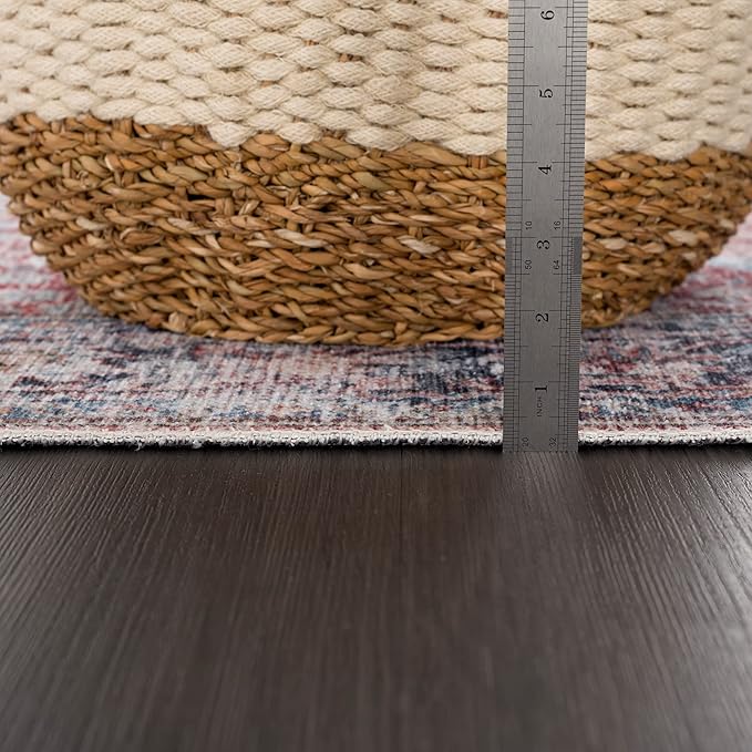 Bloom Rugs Caria Washable Non-Slip 9x12 Rug - Brick/Dark Blue Traditional Area Rug for Living Room, Bedroom, Dining Room, and Kitchen - Exact Size: 9' x 12'