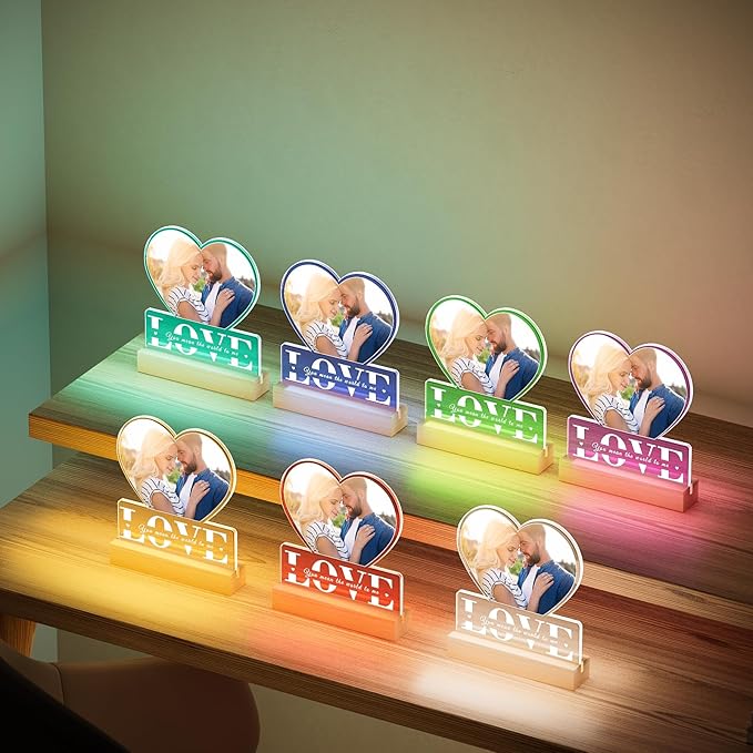 Personalized Gifts for Women Men Him Her, Custom Picture Frames with Photo, Customized Photo Frame with Night Light, Personalized Anniversary Couple Gifts for Boyfriend Girlfriend