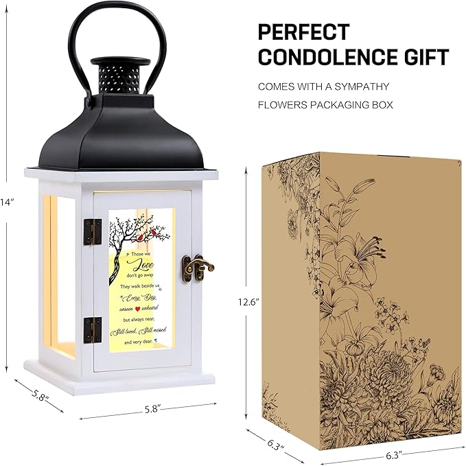 WOODEXPE Memorial Lantern Sympathy Gift for Loss of Loved One with Flickering LED Candle and Remote Control Bereavement Remembrance Memorial Gift