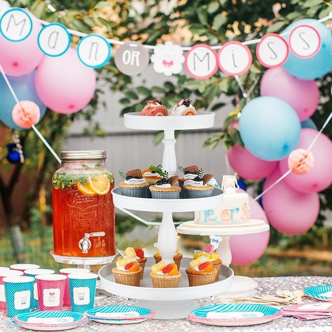 Maxdot 2 Pcs 3 Tier Cupcake Stand Holder, Round Cupcake Stand Serving Tray, Metal Tiered Tray Pastry Dessert Cake Tower Display Stand for Baby Shower Tea Party, Wedding and Birthday (White)