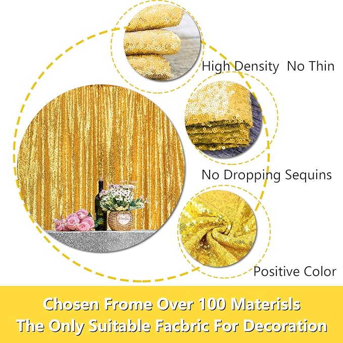 Gold Sequin Photography Backdrop Curtains 8FTx8FT 1 Panel Sparkly Background Drapes for Party Birthday Wedding Decor