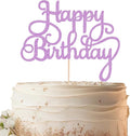 Happy Birthday Cake Topper - Purple Glitter Birthday Party Cake Decoration Supplies - Happy Birthday Cake Decor, for Anniversary/Birthday Party Supplies Photo Booth Props