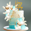 Gyufise 57Pcs Balls Cake Topper Boho Grass Cake topper Pearl Balls Acrylic Happy Birthday Cake Decorations for Wedding Baby Shower Birthday Boho Themed Party Supplies Light Blue