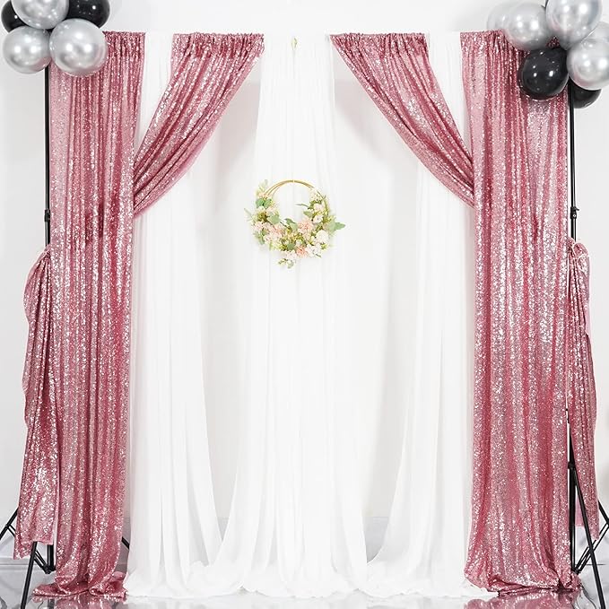 Poise3EHome 2 Panels 2ft x 8ft Fuchsia Pink Sequin Backdrop Curtains for Wedding Party Xmas Decoration