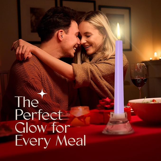 Leor & Lair Light Purple Candlesticks - 4 Pack 10" Long Candles - Unscented Long Burning Purple Candles for Easter, Bridal Showers, Spring Weddings, Restaurants & Events