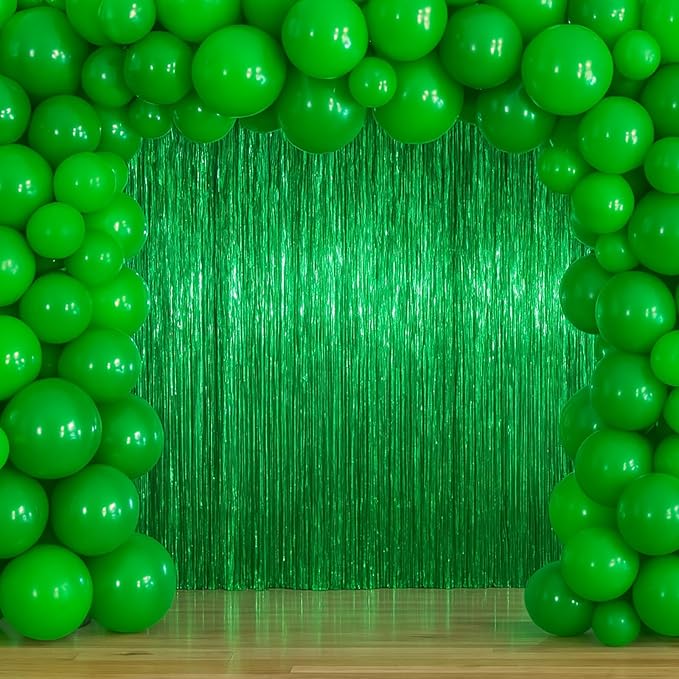 3 Pack 3.3 x 6.6 ft Green Foil Fringe Backdrop Curtains, Tinsel Streamers Party Decorations, Fringe Backdrop for Birthday, Dinosaur, St Patrick's Day, Soccer, Christmas