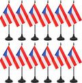 12 Pack Puerto Rico Desk Flag Set, Puerto Rican Table Office Flag, Small Miniature Desktop Flag With Black Pole and Black Base, Classroom, Offices Meeting Desk Decoration (Puerto Rico)