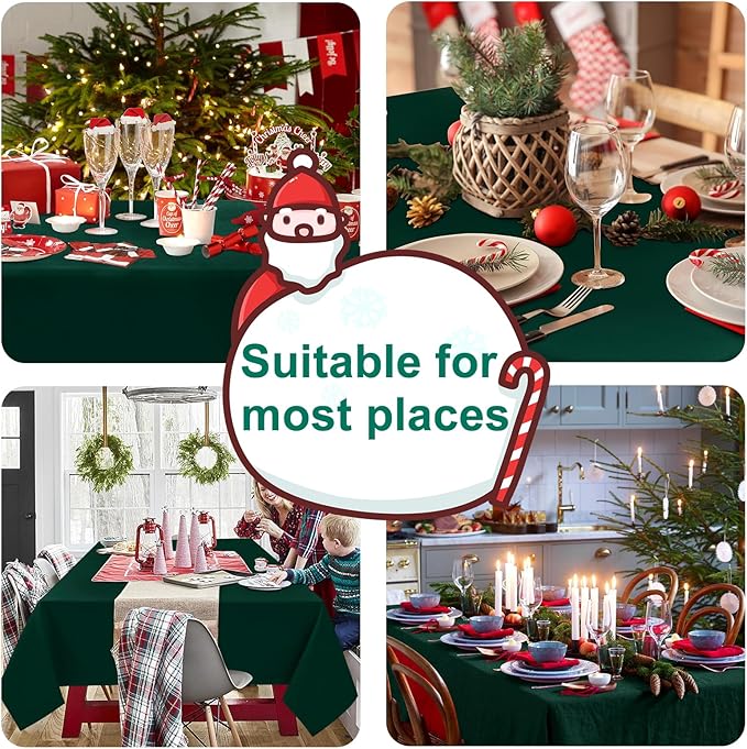 Hiasan Hunter Green Tablecloth for Rectangle Tables - Waterproof and Spillproof Washable Fabric Table Cloth for Dining Room Kitchen Party, 60 x 102 Inch