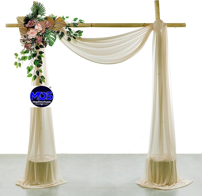 MDS Halloween Chiffon Draping Fabric - 1 Panel, 30" Wide x 30ft Long - Sheer Spooky Arbor & Canopy Drapery for Haunted House Backdrops, Party Ceilings, DIY Costumes & Themed Events - Champagne Gold