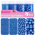 Blue Pearl Sprinkles for Cake Decorating, 11.3 Oz Edible Pearls Sugar 4 Sizes Gift Box Set for Baking Cookie Ice Cream Cupcake Toppings