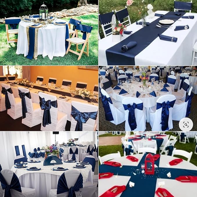 100 PCS Satin Chair Sashes Decorative Bow Satin Chair Sashe Ties Back Ribbon Bows Chairs Cover Band for Wedding Birthday Party Ceremony Reception Events Banquet Home Kitchen Decor(7x108inch,Navy Blue)