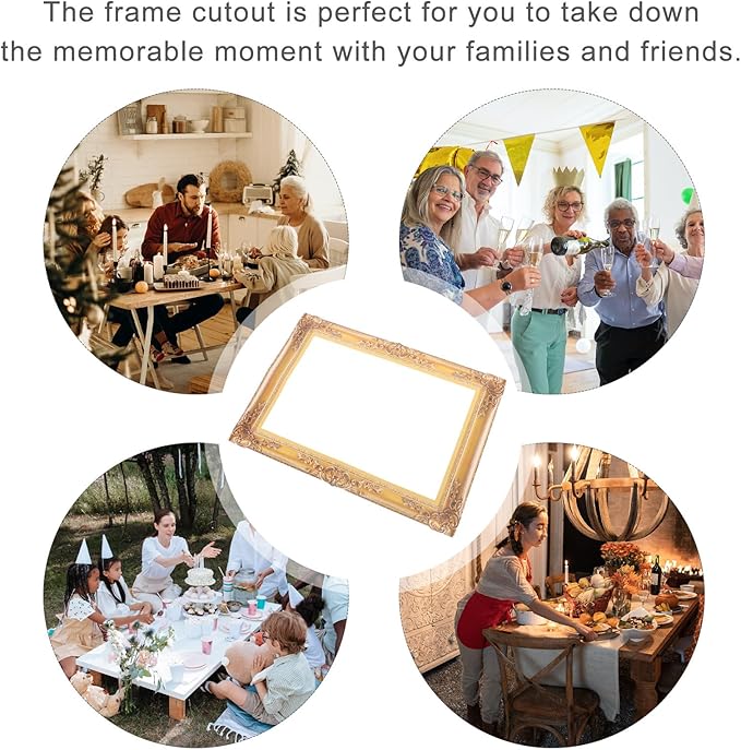 Vintage Decor Gold Photo Booth Frame Prop Antique Looking Cardboard Picture Frame Cutouts Graduation Photo Frame DIY Selfie Frame for Wedding Birthday Carnival Party Wedding Decor