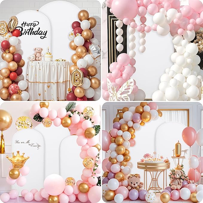 Wedding Arch Covers Arch Backdrop Cover Arch Stand Covers 7.2FT 6.6FT 6FT Set of 3 Arch Cover Spandex Fabric Stretchy Backdrop for Wedding Birthday Party Decoration Baby Shower (White, Cover Only)