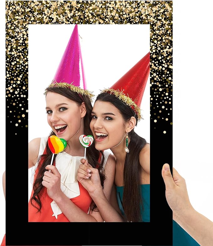 Upgraded 32 x 24 Inch Large Photo Booth Props Picture Frame Vintage Photo Frame Friends Selfie Props for Wedding Mexico Birthday Bachelorette Graduation Party Supplies(Black and Gold Style)