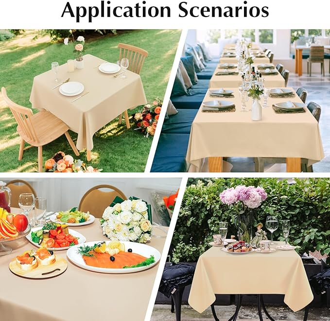 2 Pack Square Table Cloth 70X70 Inch Beige Washable Fabric Tablecloth Polyester Solid Dining Table Cover for Birthday Party Dinner Holiday Outdoor Indoor