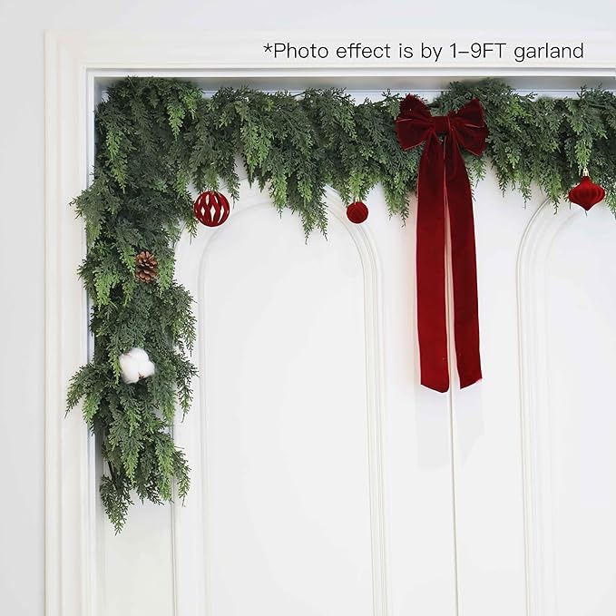 15FT Christmas Cedar Garland Artificial Real Touch Thickness Realistic Greenery Pine Garland for Mantle Fireplace Outdoor Indoor Christmas Decorations