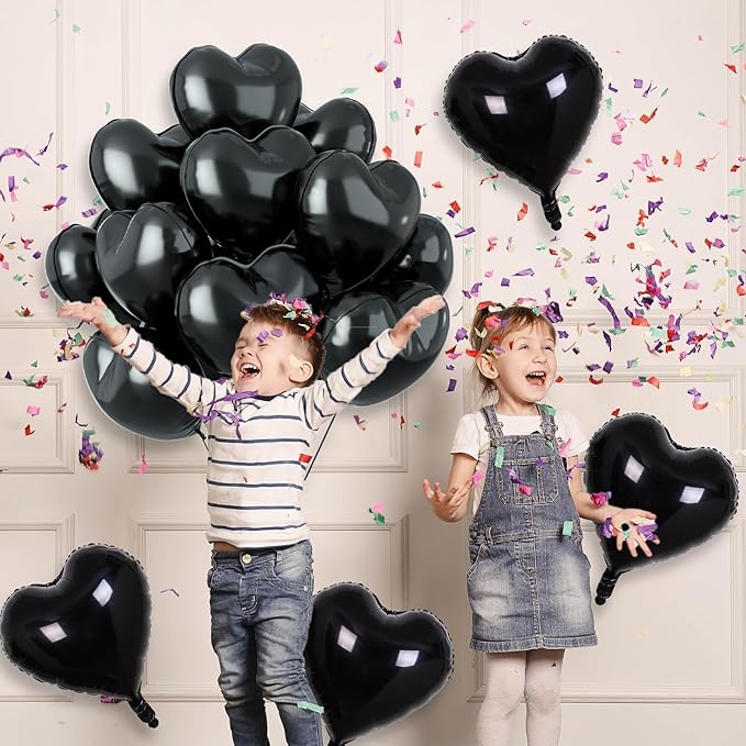 12 Pcs Heart Balloons, 18 inch Black Heart Shaped Balloons, Big Foil Helium Balloon, Love Foil Balloon for Wedding Baby Shower Anniversary Backdrop Valentine Party Decorations