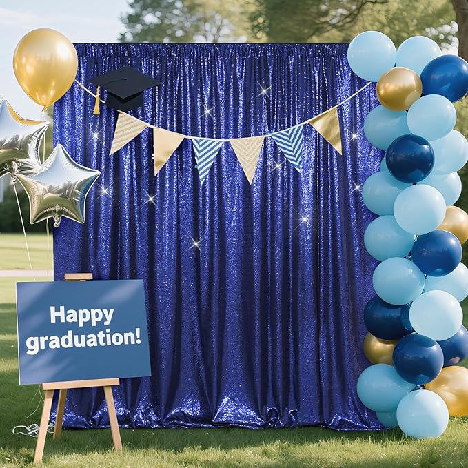 SquarePie Sequin Backdrop Curtain Less See Through Background for Wedding Party 5FT x 7FT Navy Blue