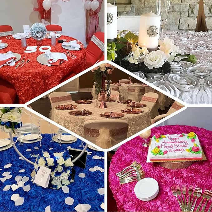 Efavormart 120" Beige Grandiose 3D Rosette Satin Round Tablecloth for Wedding Party Event Decoration