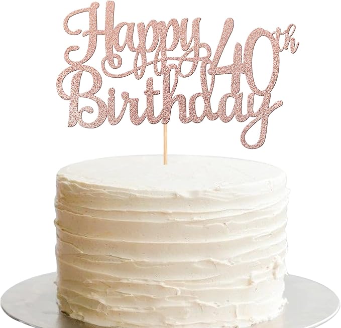 1 PCS Happy 40th Birthday Cake Topper Glitter Cheers to 40 Years Birthday Cake Pick 40 Fabulous Cake Decoration for Happy 40th Birthday Anniversary Party Decorations Supplies Rose Gold