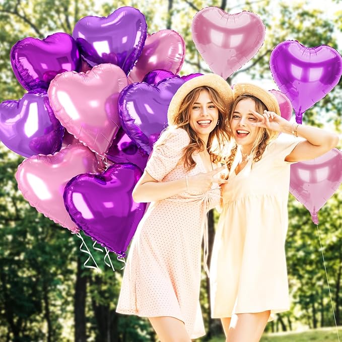 12 Pcs Heart Balloons, 18 inch Pink Heart Shaped Balloon, Big Helium Foil Hot Pink Balloons for Wedding Baby Shower Anniversary Backdrop Valentine Women Girl Party Decoration