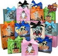 24PCS Halloween Goodies Bags, Trick or Treat Candy Gift Paper Bags Bulk with Ribbons, Halloween Treat Boxes for Kid, Party Favor, Classroom Exchange, Home Decoration 4.5 x 3.9 x 1.7 Inches