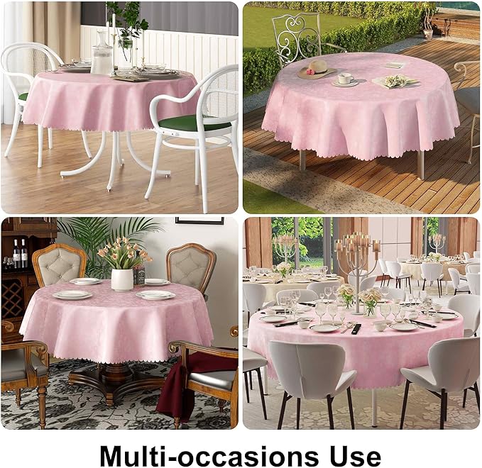 Smiry Rectangle Table Cloth, Waterproof Heavy Duty Vinyl Tablecloths, Wipeable Washable Table Cover for Kitchen and Dining Room (Pink, 60" Round)