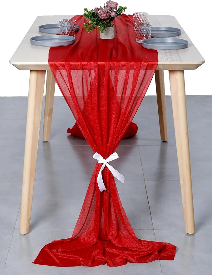 MDS Halloween Chiffon Table Runner - 20 Pack, 29 x 170 Inches, 14ft Each - Sheer Spooky Table Runners for Haunted House Parties, Trick-or-Treat Tables, Witchy Décor, Wedding & Events - Red