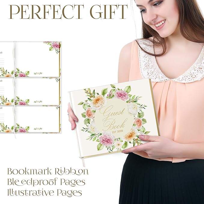 Wedding Guest Book with Pen and Stickers Included , Custom Guest Book Design 2025 , Guest Book Wedding Reception Size7.2" x 9.2" , Beautiful Wedding Guest Book Alternative , Thick Paper Wedding Signs